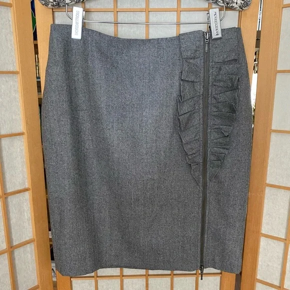 Banana Republic Grey Wool Front Full Zip Ruffle Detail Skirt SZ 10 - Picture 2 of 9
